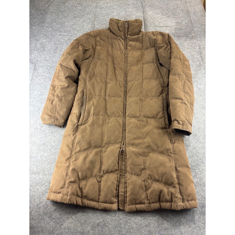 VTG LL Bean Womens M Down Quilted Long Puffer Coat Sherpa Collar Parka Granola